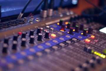 turned on audio mixing console